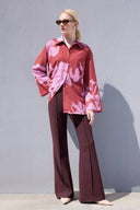 Oversized Red Floral Satin Shirt