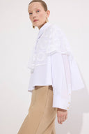 Lace Overlay Poplin Shirt – Elegant Cropped Cotton Blend