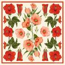 100% Silk Scarf Botanical Hibiscus Flower Summer Bandana