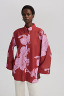 Oversized Red Floral Satin Shirt