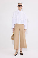 Lace Overlay Poplin Shirt – Elegant Cropped Cotton Blend
