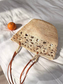 Raffia Crochet Floral Basket Shoulder Bag