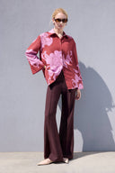 Oversized Red Floral Satin Shirt