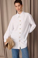 Pinstripe Poplin Shirt w/ Asymmetric Collar