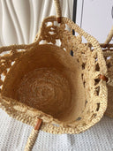 Raffia Crochet Floral Basket Shoulder Bag
