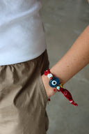 Bandana scarf bracelets with large glass evil eye