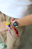 Bandana scarf bracelets with large glass evil eye