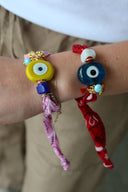 Bandana scarf bracelets with large glass evil eye