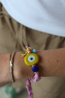 Bandana scarf bracelets with large glass evil eye
