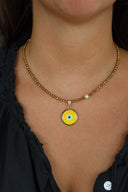 Glass Evil Eye Necklace with Gold Hematite & Pearl