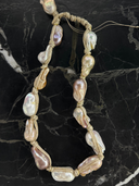 Italian Metallic Cord w/ Pinkish Pearls Necklace