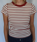 Striped Ribbed Short Slv Crew