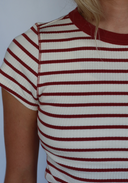 Striped Ribbed Short Slv Crew