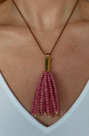 Adjustable Pink Beaded Tassel Necklace
