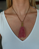 Adjustable Pink Beaded Tassel Necklace