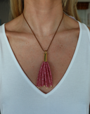 Adjustable Pink Beaded Tassel Necklace