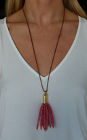 Adjustable Pink Beaded Tassel Necklace