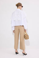 Lace Overlay Poplin Shirt – Elegant Cropped Cotton Blend