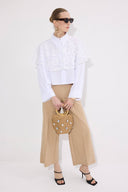 Lace Overlay Poplin Shirt – Elegant Cropped Cotton Blend