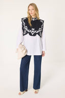 Poplin Shirt with Embroidered Statement Collar – Relaxed Fit