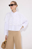 Lace Overlay Poplin Shirt – Elegant Cropped Cotton Blend
