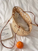 Raffia Crochet Floral Basket Shoulder Bag