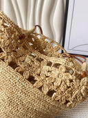 Raffia Crochet Floral Basket Shoulder Bag